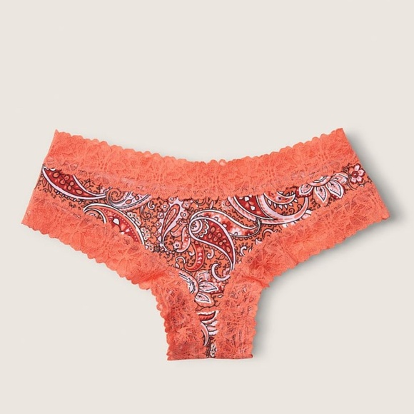 Victoria's Secret PINK Lace Trim Cheekster Panty Orange Paisley Medium NEW - Picture 3 of 6